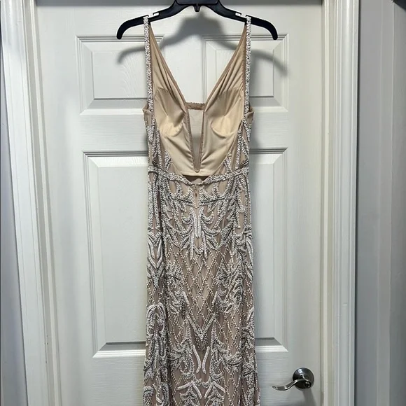 Anna C. Beige Embellished Beaded, Low Back Maxi Evening Dress, Gown, Worn once - Picture 5 of 11